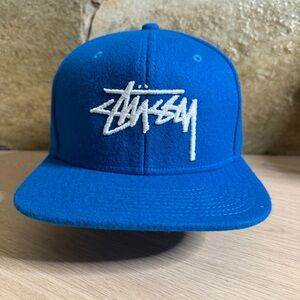 Vintage Stussy Capz Wool Embroidered Stock Logo Snapback Hat Blue Adjustable